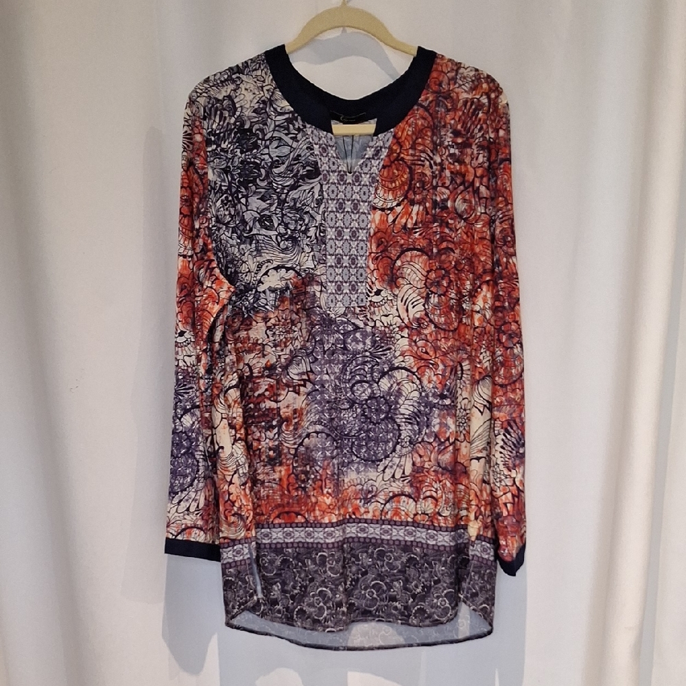 Cativa Floral Long Sleeve Women's Tunic - Multicolor Size XL